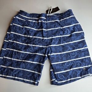 Black Brown 1826 Navy Blue Paisley Swim Board Shorts Size Large NWT BE-2822